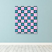 アスター市松模様にピンクブルーフローラ抽象芸術 キャンバスプリント (インサイチュ (ウッドフロア))