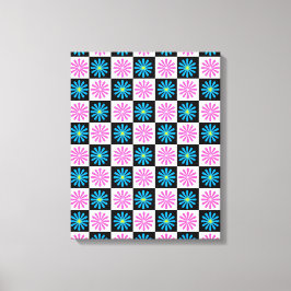 アスター市松模様にピンクブルーフローラ抽象芸術 キャンバスプリント