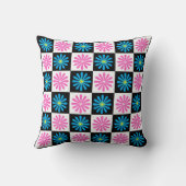 アスター市松模様にピンクブルーフローラ抽象芸術 クッション (裏面)