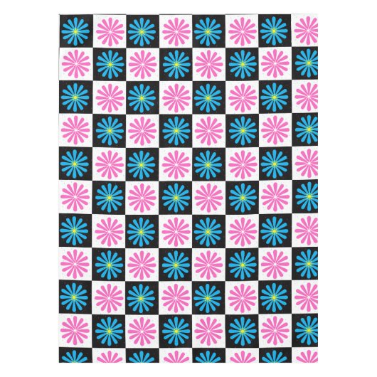 アスター市松模様にピンクブルーフローラ抽象芸術 テーブルクロス (正面)