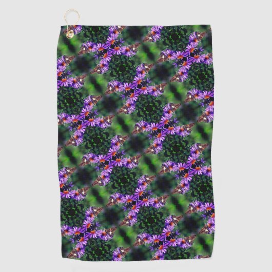 アスター絵を描フラワー抽象芸術上のレディーバタフライ ゴルフタオル (正面)