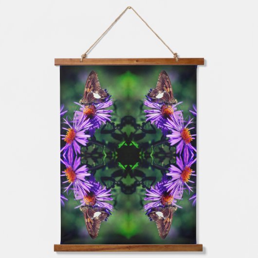 アスター絵を描フラワー抽象芸術上のレディーバタフライ 吊り下げ型タペストリー (正面)