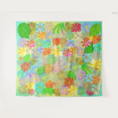 アスター&コーンフラワー&トロピカル葉ス水彩 タペストリー (正面(横))