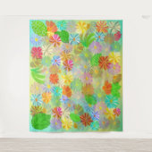 アスター&コーンフラワー&トロピカル葉ス水彩 タペストリー (正面)