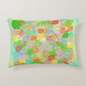 アスター&コーン花と熱帯葉の水彩 アクセントクッション (正面)