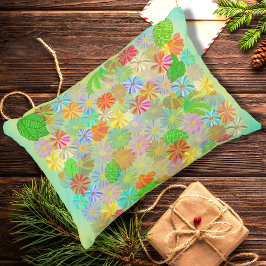 アスター&コーン花と熱帯葉の水彩 アクセントクッション