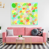 アスター&コーン花と熱帯葉の水彩 キャンバスプリント (インサイチュ (リビング))