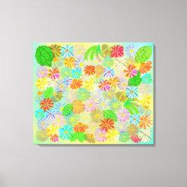 アスター&コーン花と熱帯葉の水彩 キャンバスプリント