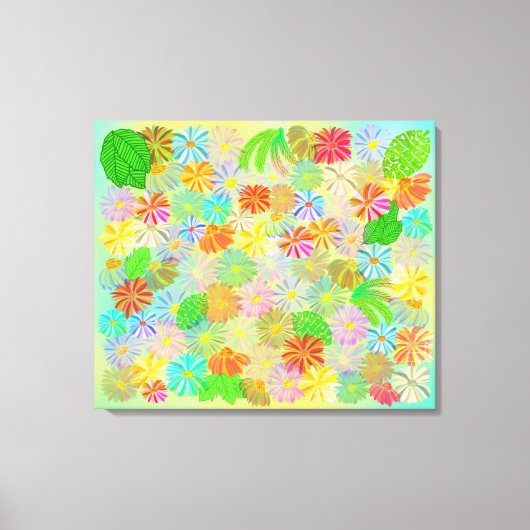 アスター&コーン花と熱帯葉の水彩 キャンバスプリント (正面)