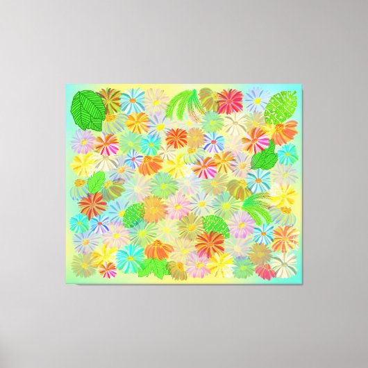 アスター&コーン花と熱帯葉の水彩 キャンバスプリント (正面)