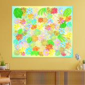 アスター&コーン花と熱帯葉の水彩 キャンバスプリント (インサイチュ (リビング))