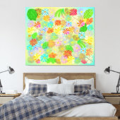 アスター&コーン花と熱帯葉の水彩 キャンバスプリント (インサイチュ (寝室))