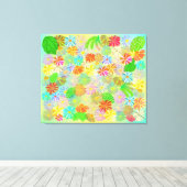 アスター&コーン花と熱帯葉の水彩 キャンバスプリント (インサイチュ (ウッドフロア))