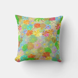 アスター&コーン花と熱帯葉の水彩 クッション