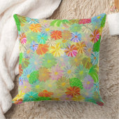 アスター&コーン花と熱帯葉の水彩 クッション (ブランケット)