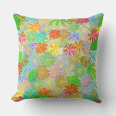 アスター&コーン花と熱帯葉の水彩 クッション (正面)