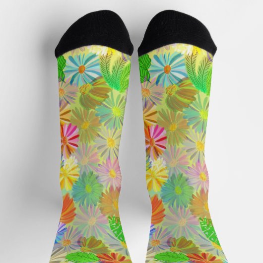 アスター&コーン花と熱帯葉の水彩 ソックス (上部)