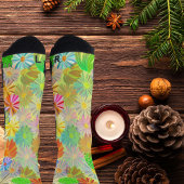 アスター&コーン花と熱帯葉の水彩 ソックス