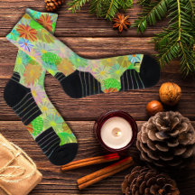 アスター&コーン花と熱帯葉の水彩