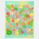 アスター&コーン花と熱帯葉の水彩 フリースブランケット (正面)