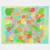 アスター&コーン花と熱帯葉の水彩 フリースブランケット (正面(横))