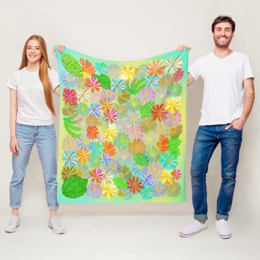 アスター&コーン花と熱帯葉の水彩 フリースブランケット (インサイチュ)