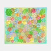 アスター&コーン花と熱帯葉の水彩 フリースブランケット (正面(横))