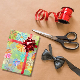 アスター&コーン花と熱帯葉の水彩 ラッピングペーパー