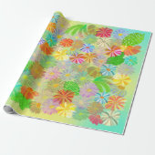 アスター&コーン花と熱帯葉の水彩 ラッピングペーパー (アンロールド)