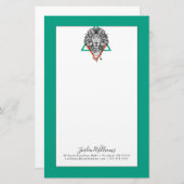 アステカで幾何学的なライオンのポートレート|はあなたの名前を加えます 便箋 (正面/裏面)