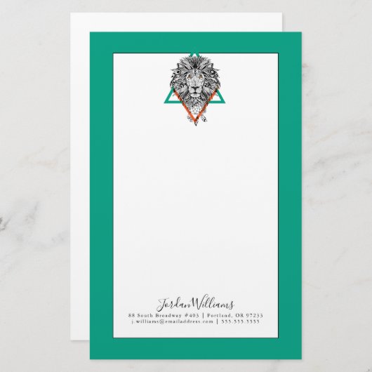アステカで幾何学的なライオンのポートレート|はあなたの名前を加えます 便箋 (正面/裏面)