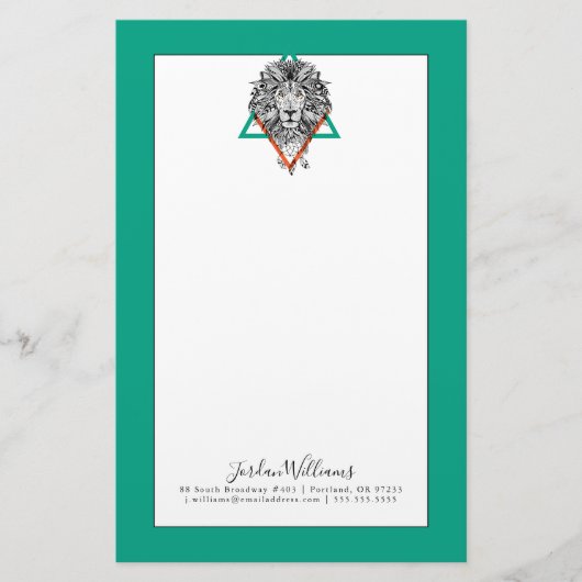 アステカで幾何学的なライオンのポートレート|はあなたの名前を加えます 便箋 (正面)