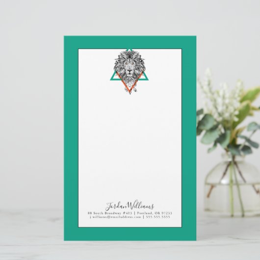 アステカで幾何学的なライオンのポートレート|はあなたの名前を加えます 便箋 (スタンド正面)