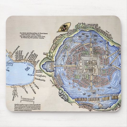 アステカで重要なTenochtitlanの旧式な地図 マウスパッド (正面)