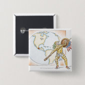 アステカなジャガーの戦士のイラストレーション 缶バッジ (正面&裏面)