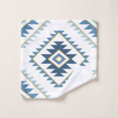 アステカなスタイルのモチーフ大きいパターン青のホワイトゴールド バスタオルセット (ウォッシュタオル)