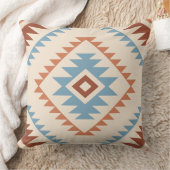 アステカなスタイルのモチーフLgパターン青いCrmのテラコッタ クッション (ブランケット)