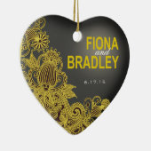 アステカなペイズリーの写真の黄色の木炭 セラミックオーナメント (右)