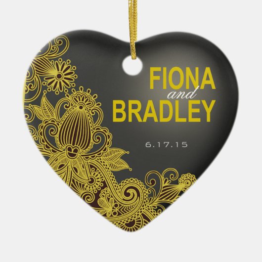 アステカなペイズリーの写真の黄色の木炭 セラミックオーナメント (正面)