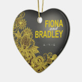 アステカなペイズリーの写真の黄色の木炭 セラミックオーナメント (左)