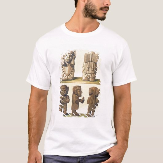 アステカな偶像、メキシコ(多色石版) Tシャツ (正面)