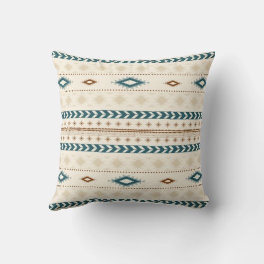 アステカな種族のプリントのニュートラルはベージュティール（緑がかった色）を茶色にします クッション (裏面)