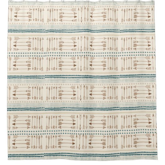 アステカな種族のプリントの矢の中立ブラウンベージュ色ティール（緑がかった色） シャワーカーテン (正面)