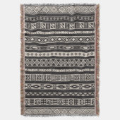 アステカな種族の民族の幾何学的なパターン黒ベージュ色 スローブランケット (正面縦)