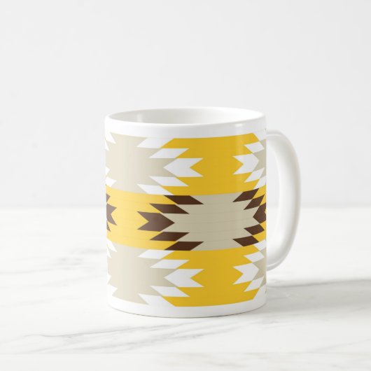 アステカな種族の黄色ブラウンのネイティブアメリカンのデザイン コーヒーマグカップ (正面右)