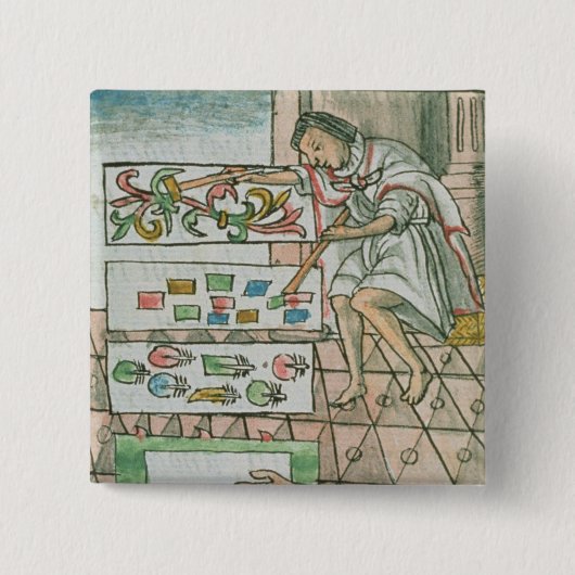 アステカな羽の職人 缶バッジ (正面)