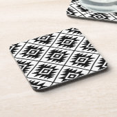 アステカな記号の白の様式化された大きいPtnの黒 コースター (左側)