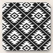 アステカな記号の黒の様式化された大きいPtnの白 コースター (正面)