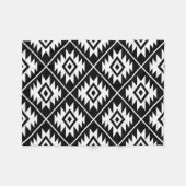 アステカな記号の黒の様式化された大きいPtnの白 フリースブランケット (正面(横))