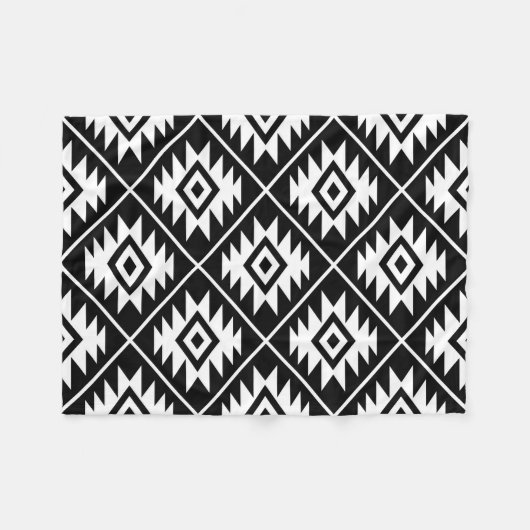 アステカな記号の黒の様式化された大きいPtnの白 フリースブランケット (正面(横))